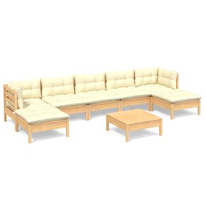 vidaXL 8-delige Loungeset met cr&egrave;mekleurige kussens grenenhout