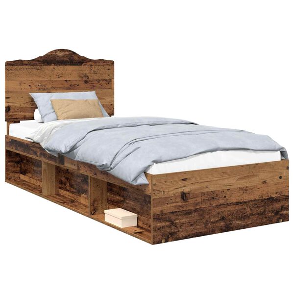 vidaXL Bedframe met hoofdeinde Oudhout 90 x 190 cm Massief grenenhout