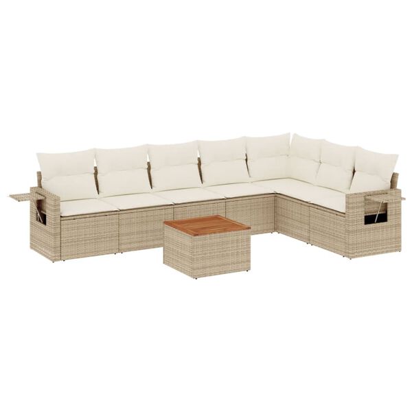 vidaXL 8-delige Loungeset met kussens poly rattan beige