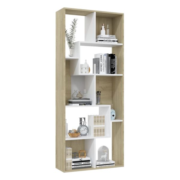 801882 vidaXL Boekenkast Wit en Sonoma Eik 67x24x161 cm Bewerkt Hout
