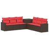 vidaXL Bankstel 7 st Bruin en Rood Poly Rattan en Staal