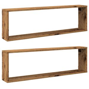 vidaXL Wandschappen kubus 2 st 100x15x30 cm bewerkt hout oud hout