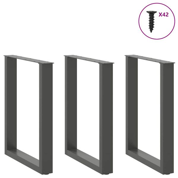 vidaXL Eettafelpoten 3 st U-vormig 70x(72-73) cm staal antraciet