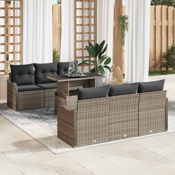 vidaXL Tuin Sofa Set met kussen met opslag 7 pcs Grijs Poly riet