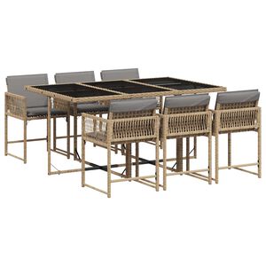 vidaXL 7-delige Tuinset met kussens poly rattan gemengd beige