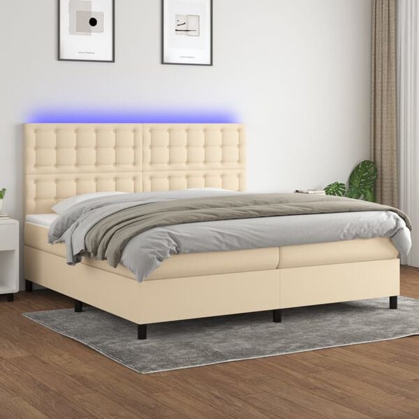 vidaXL Boxspring met matras en LED stof cr&egrave;mekleurig 200x200 cm