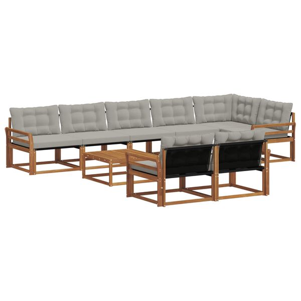 vidaXL Buiten bankenset met kussen 9 pcs Natuurlijk en Lichtgrijs