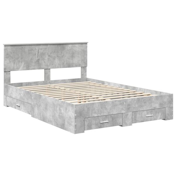 vidaXL Bedframe met hoofdeinde Beton Grijs 135 x 190 cm Bewerkt hout