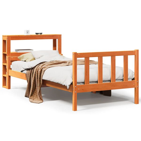 vidaXL Bedframe met hoofdbord massief grenenhout wasbruin 75x190 cm