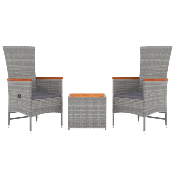 vidaXL 3-delige Loungeset poly rattan en massief acaciahout grijs