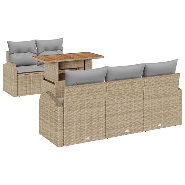 vidaXL Tuin Sofa Set met opslag 6 pcs Beige Poly riet
