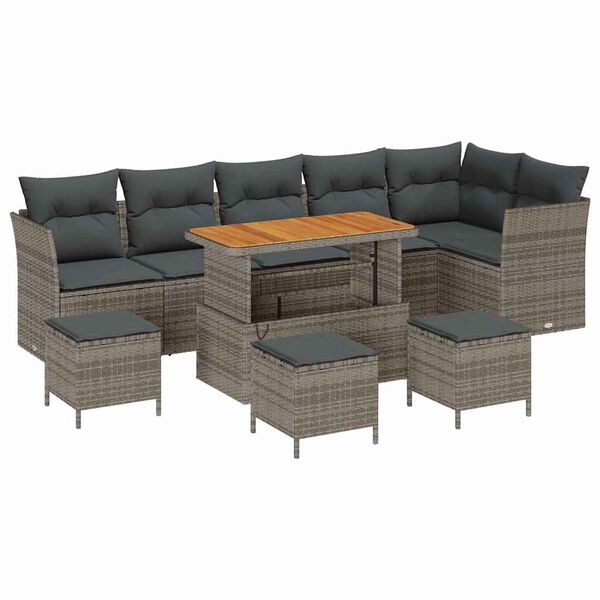vidaXL Tuin Sofa Set 10 pcs Grijs Poly riet en gepoedercoat staal