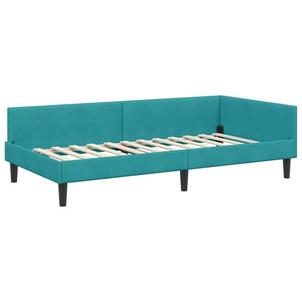 vidaXL Hoekbedframe met hoofdeinde Turquoise 90 cm x 190 cm Fluweel