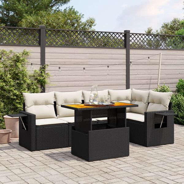 vidaXL 6-delige Loungeset met kussens poly rattan zwart