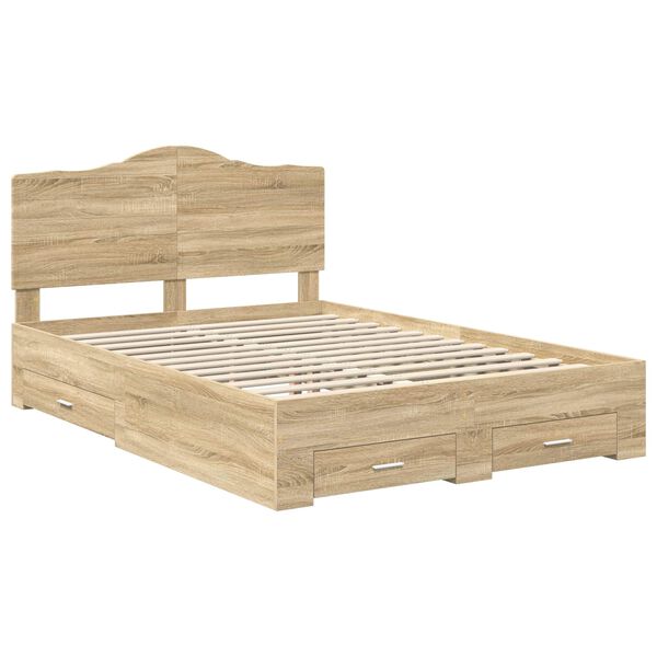 vidaXL Bedframe met hoofdeinde Sonoma Eiken 140 x 200 cm Bewerkt hout