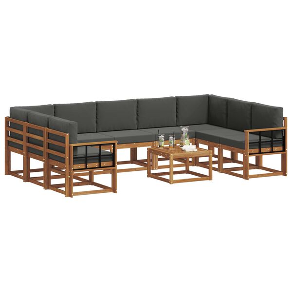 vidaXL Buiten bankenset met kussen 10 pcs Natuurlijk en Antraciet