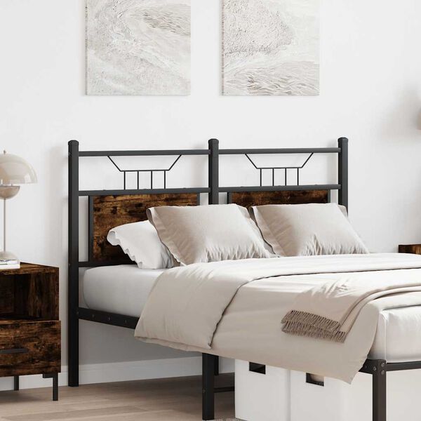 vidaXL Vervangend hoofdbord 120 cm bewerkt hout en staal gerookt eikenkleurig