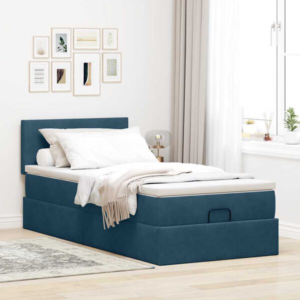 vidaXL Ottoman bed met matras 90x190cm fluweel donkerblauw