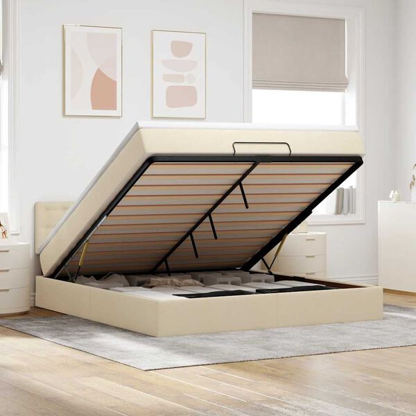vidaXL Ottoman bed met matras 180x200cm stof crèmekleurig