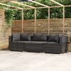 vidaXL Driezitsbank met kussens poly rattan grijs