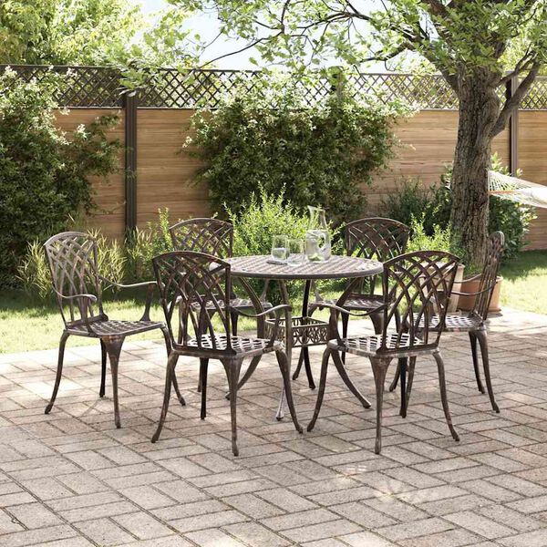 vidaXL Tuin Eetset 7 pcs Brons 90 x 90 x 75 cm Gegoten aluminium