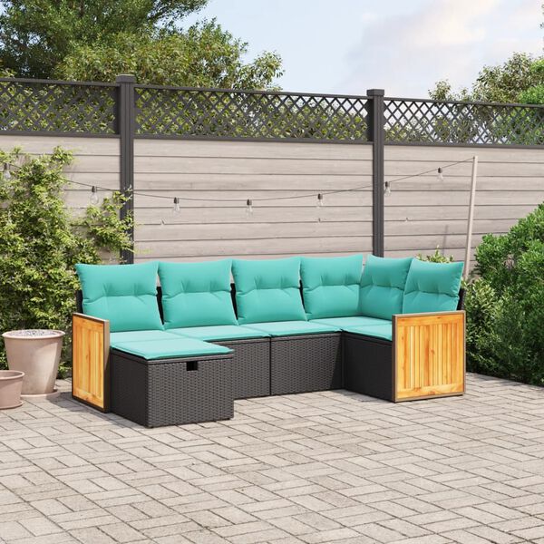 vidaXL 6-delige Loungeset met kussens poly rattan grijs