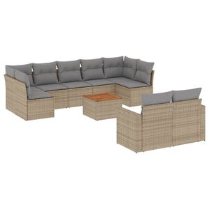 vidaXL 10-delige Loungeset met kussens poly rattan gemengd beige