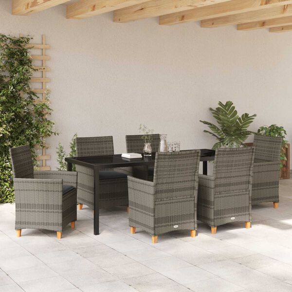 vidaXL Tuin Eetset 7 pcs Grijs poly rattan