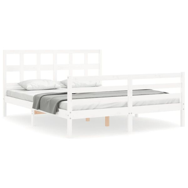 vidaXL Bedframe met hoofdbord massief hout wit 160x200 cm