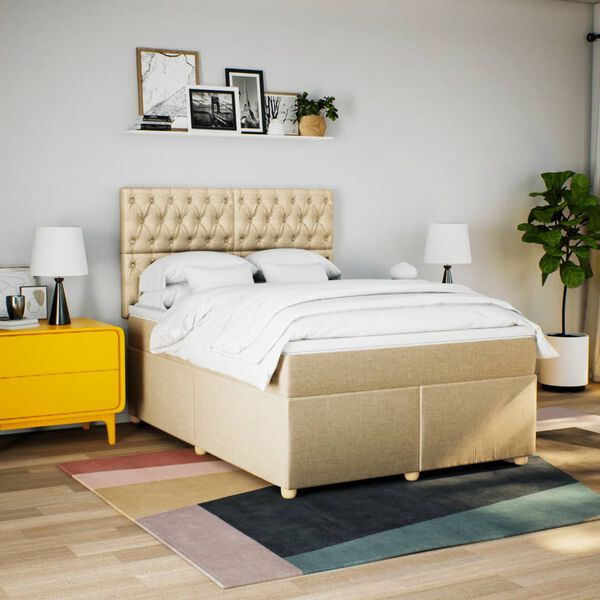 vidaXL Boxspring met matras stof cr&egrave;mekleurig 140x190 cm