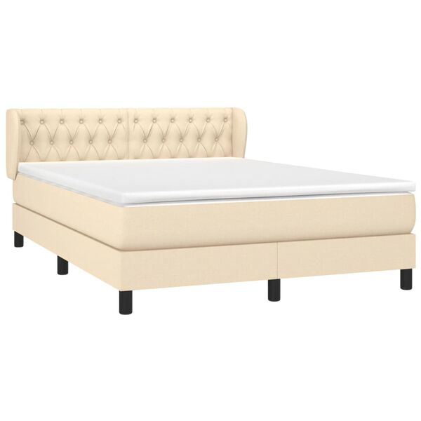 vidaXL Boxspring met matras stof cr&egrave;mekleurig 140x190 cm