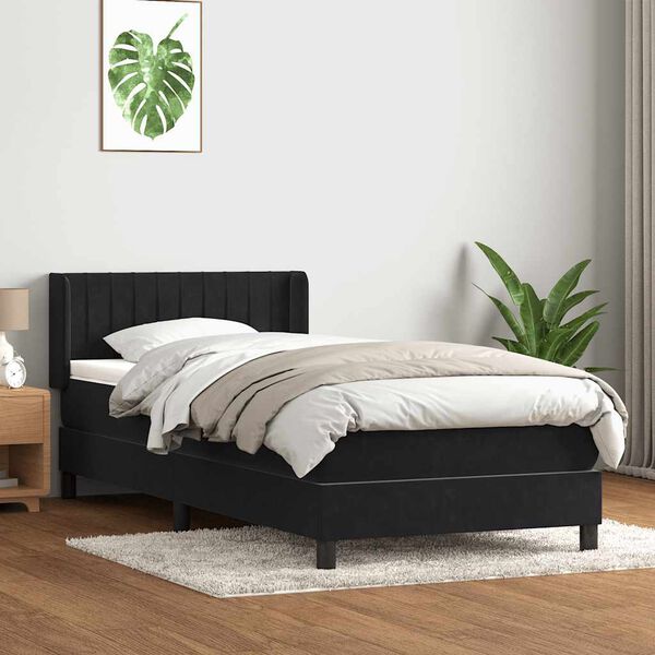 vidaXL Boxspring met matras fluweel zwart 80x210 cm