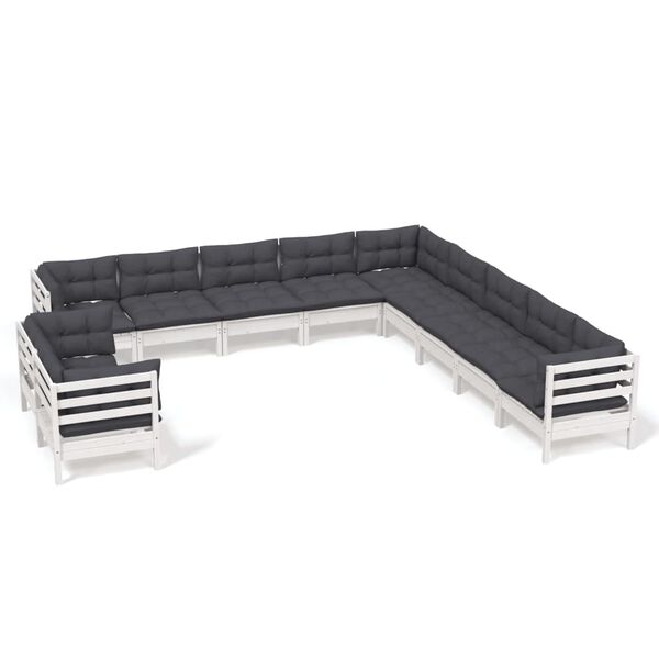 vidaXL 11-delige Loungeset met kussens massief grenenhout wit