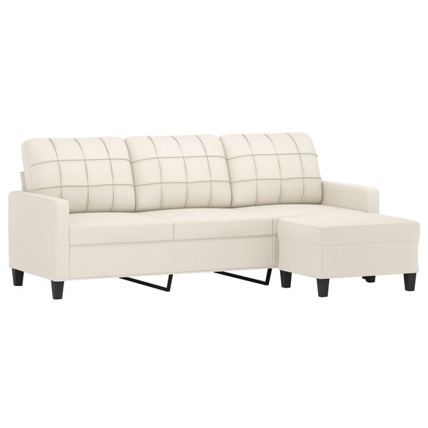 vidaXL Driezitsbank met voetenbank 180 cm kunstleer cr&egrave;me