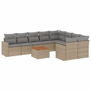 vidaXL 10-delige Loungeset met kussens poly rattan gemengd beige