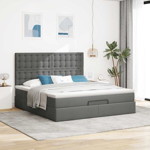 vidaXL Ottoman bed met matras 160x200cm stof donkergrijs