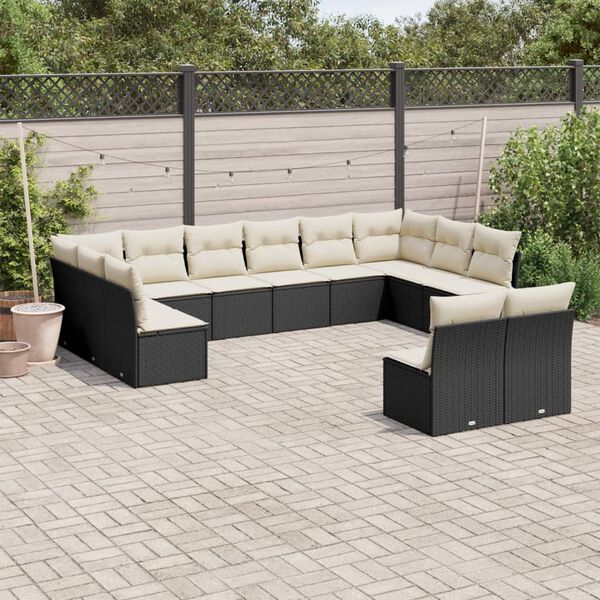 vidaXL 12-delige Loungeset met kussens poly rattan zwart