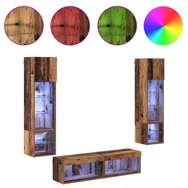 vidaXL TV-wandmeubel met LED-striplichten 6 pcs Oud Hout Bewerkt hout