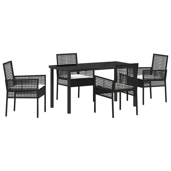 vidaXL Tuin eettafelset met kussen 5 pcs Zwart poly rattan