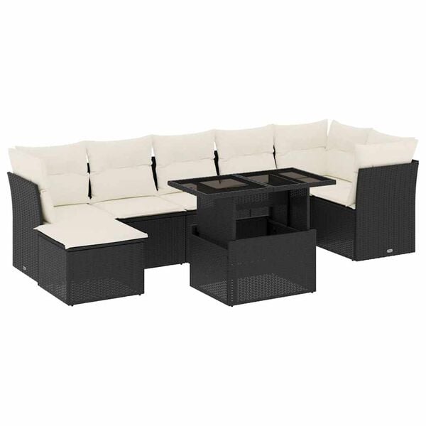 vidaXL 8-delige Loungeset met kussens poly rattan zwart