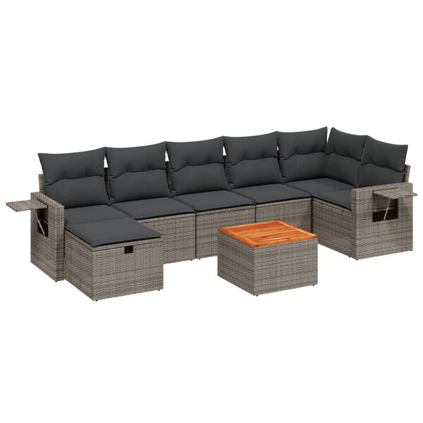 vidaXL 8-delige Loungeset met kussens poly rattan grijs