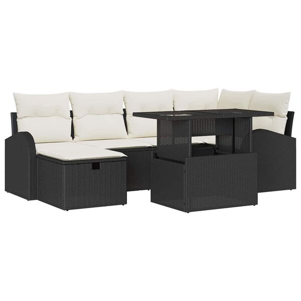 vidaXL Tuin Sofa Set met kussen met opslag 7 pcs Zwart Poly riet