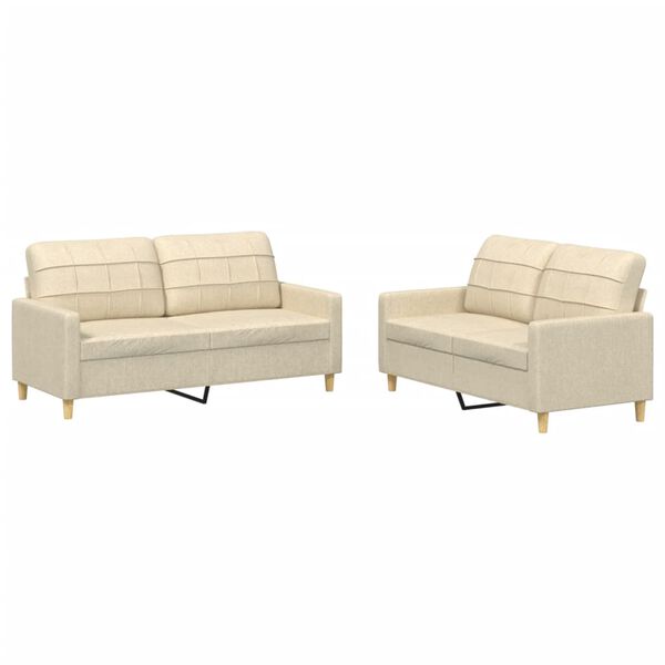 vidaXL 2-delige Loungeset met kussens stof cr&egrave;mekleurig