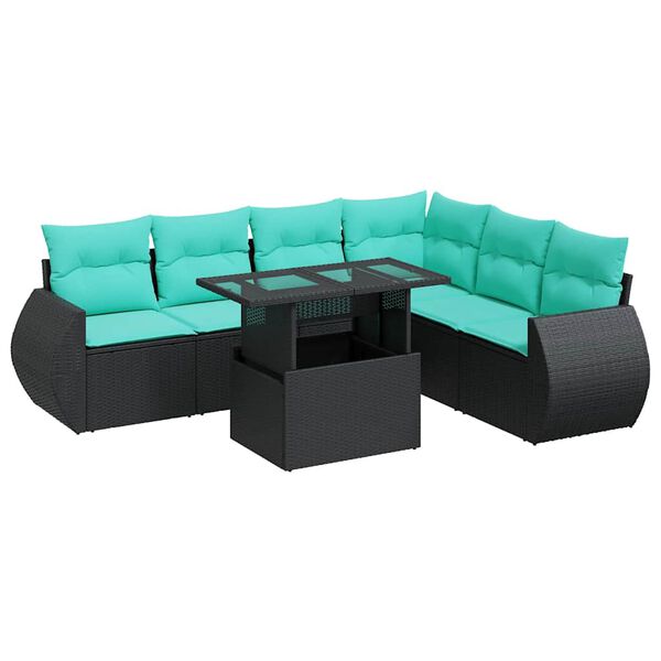 vidaXL 7-delige Loungeset met kussens poly rattan acacia zwart
