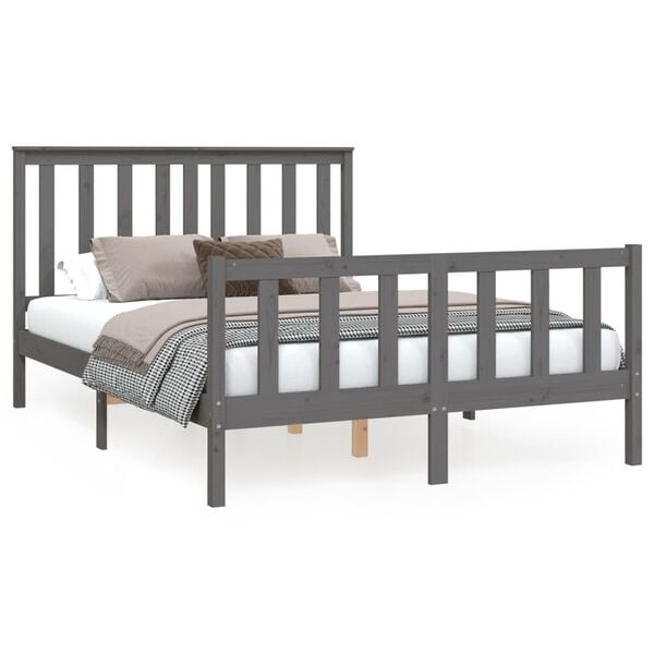 vidaXL Bedframe met hoofdbord massief grenenhout grijs 140x200 cm