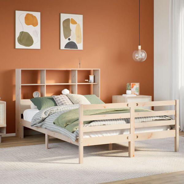 vidaXL Bed met boekenkast zonder matras massief grenenhout 150x200 cm