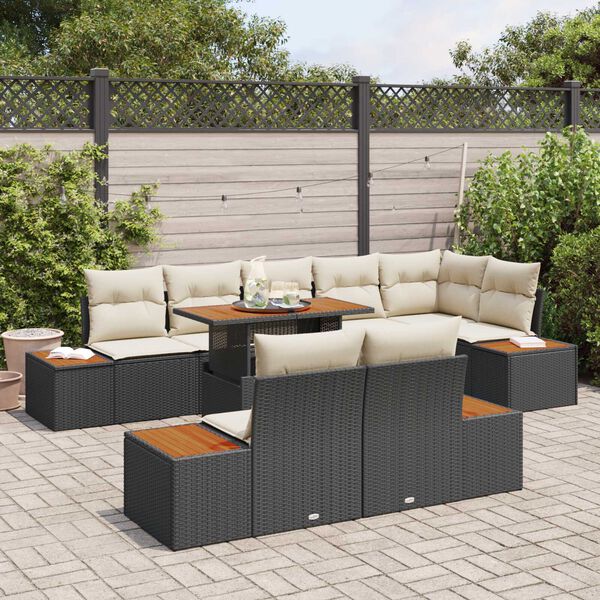 vidaXL Tuin Sofa Set met opslag 9 pcs Zwart Poly riet
