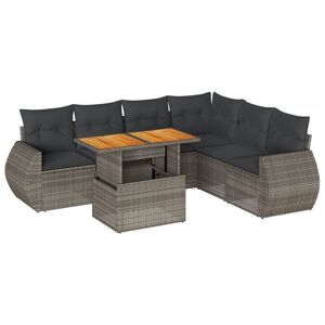 vidaXL 7-delige Loungeset met kussens poly rattan grijs