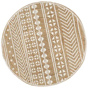vidaXL Vloerkleed handgemaakt met witte print 150 cm jute