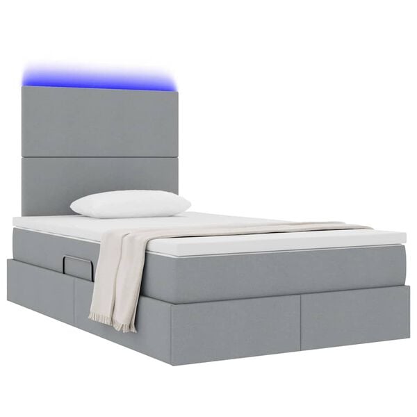 vidaXL Opbergbed met LED met matras Lichtgrijs 120 x 190 cm Polyester